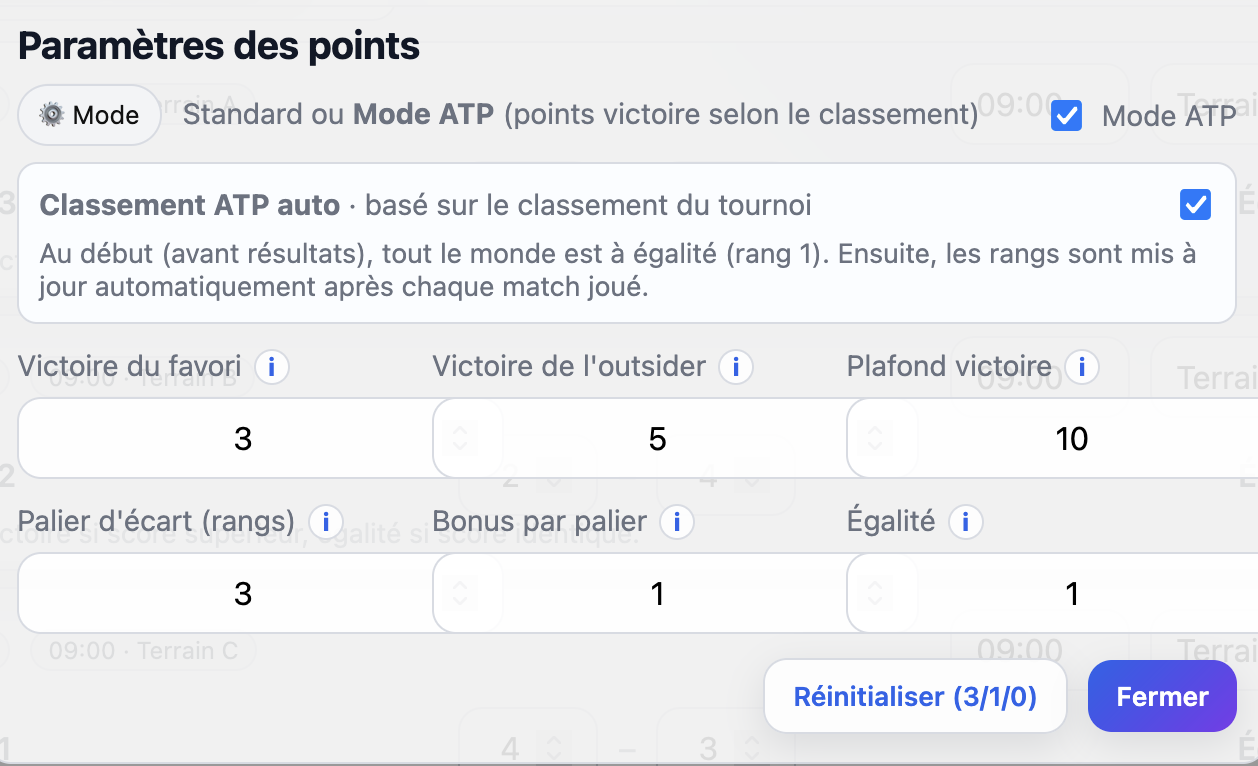 Mode ATP révolutionnaire — paramètres