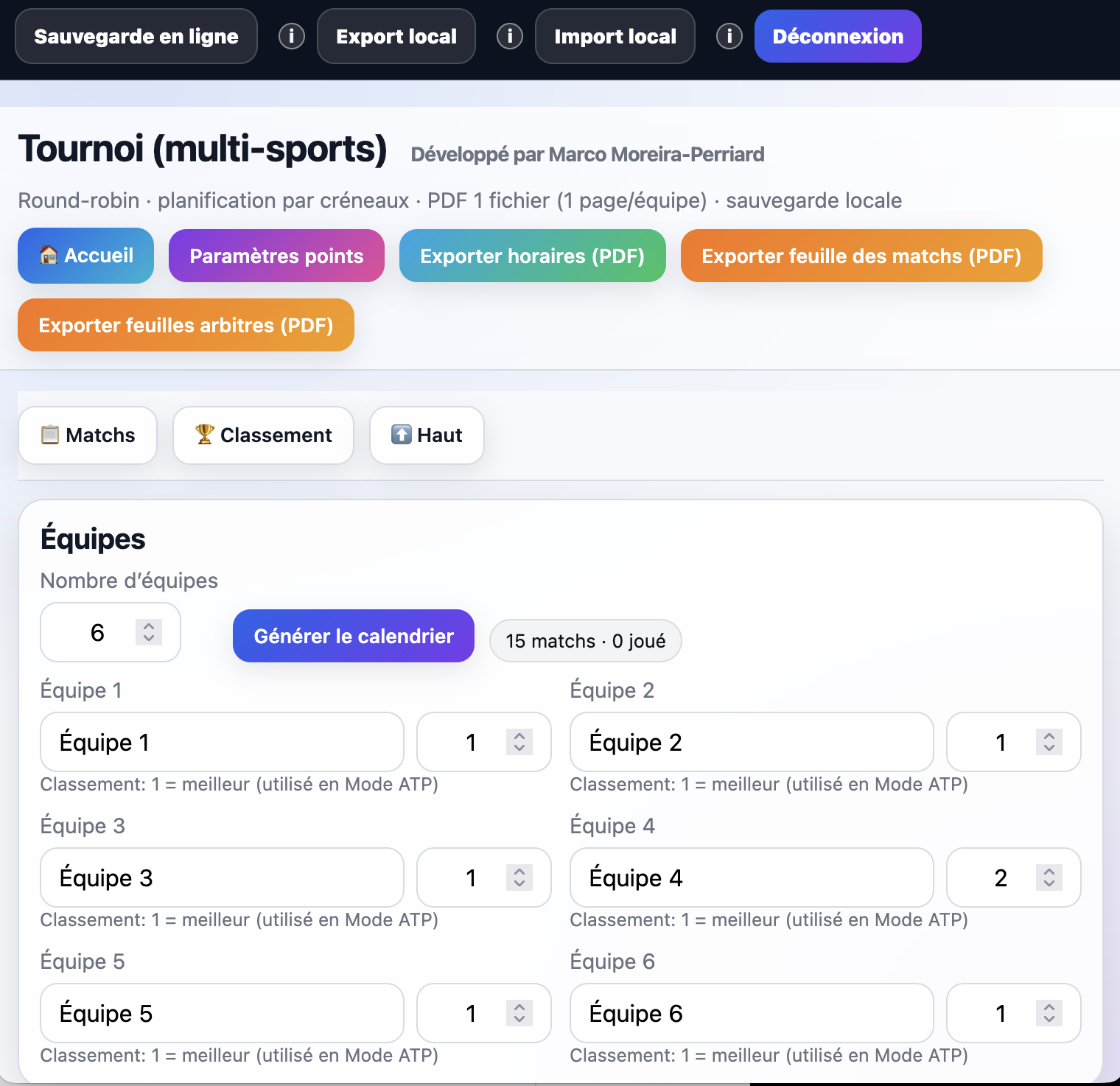 Apptourney — écran principal