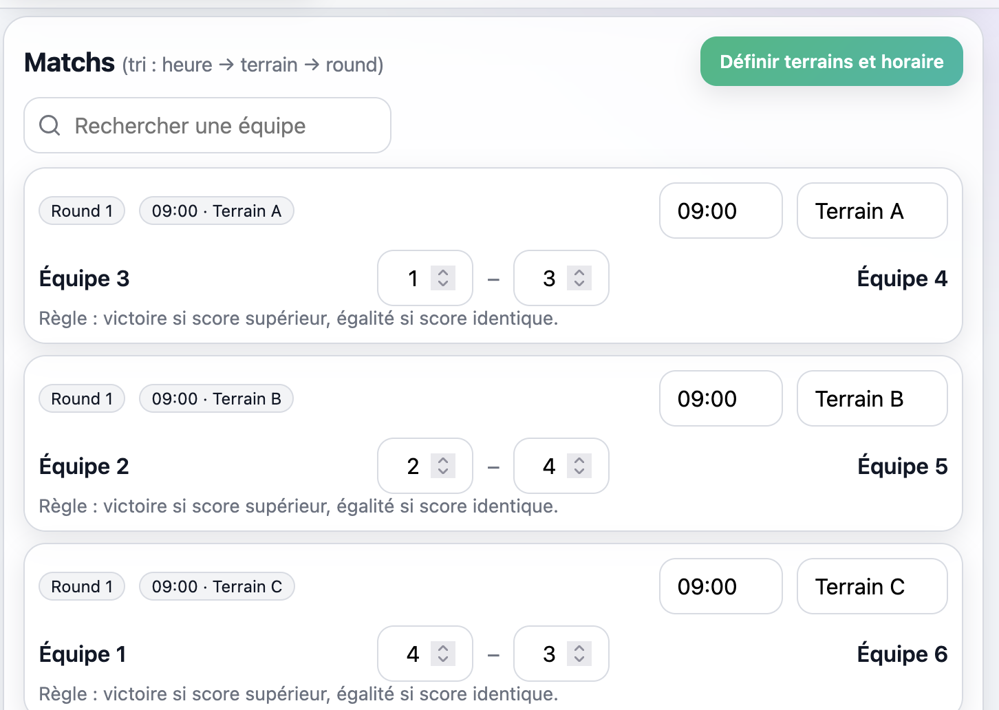 Matches — saisie scores